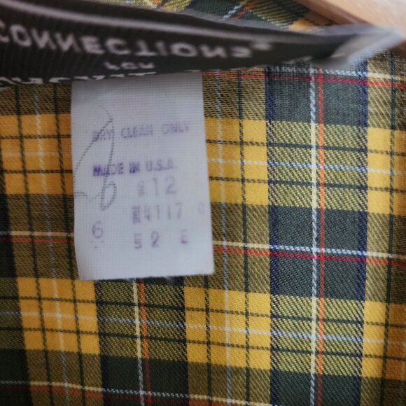 Vintage Jackie Taub For Connections Yellow & Black Plaid Shirt Dress Size 12 - Picture 4 of 7
